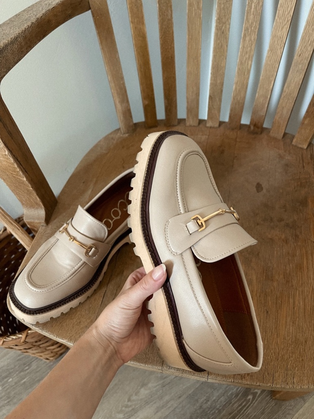 CCOCCI Taupe Leather Loafers with Gold Hardware